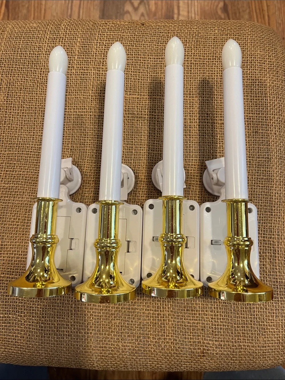 Set of 4 Battery Operated Solar Taper Candles with Gold Holders